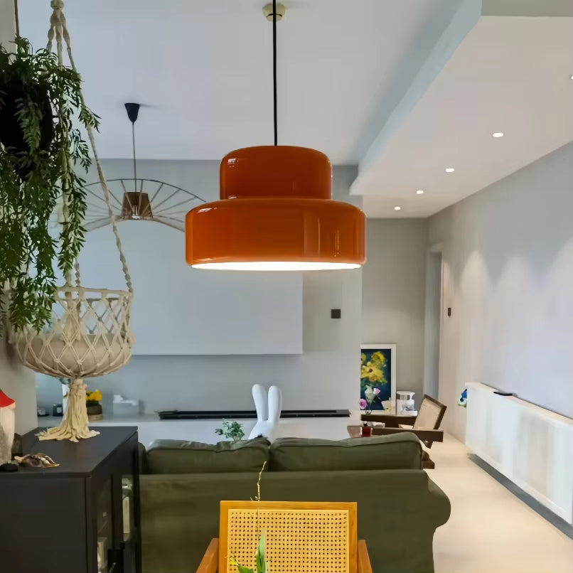Modern Bauhaus Orange Glass Pendant Lights - Stylish Hanging Lamps for Kitchen, Dining Room, Restaurant, and Cafe