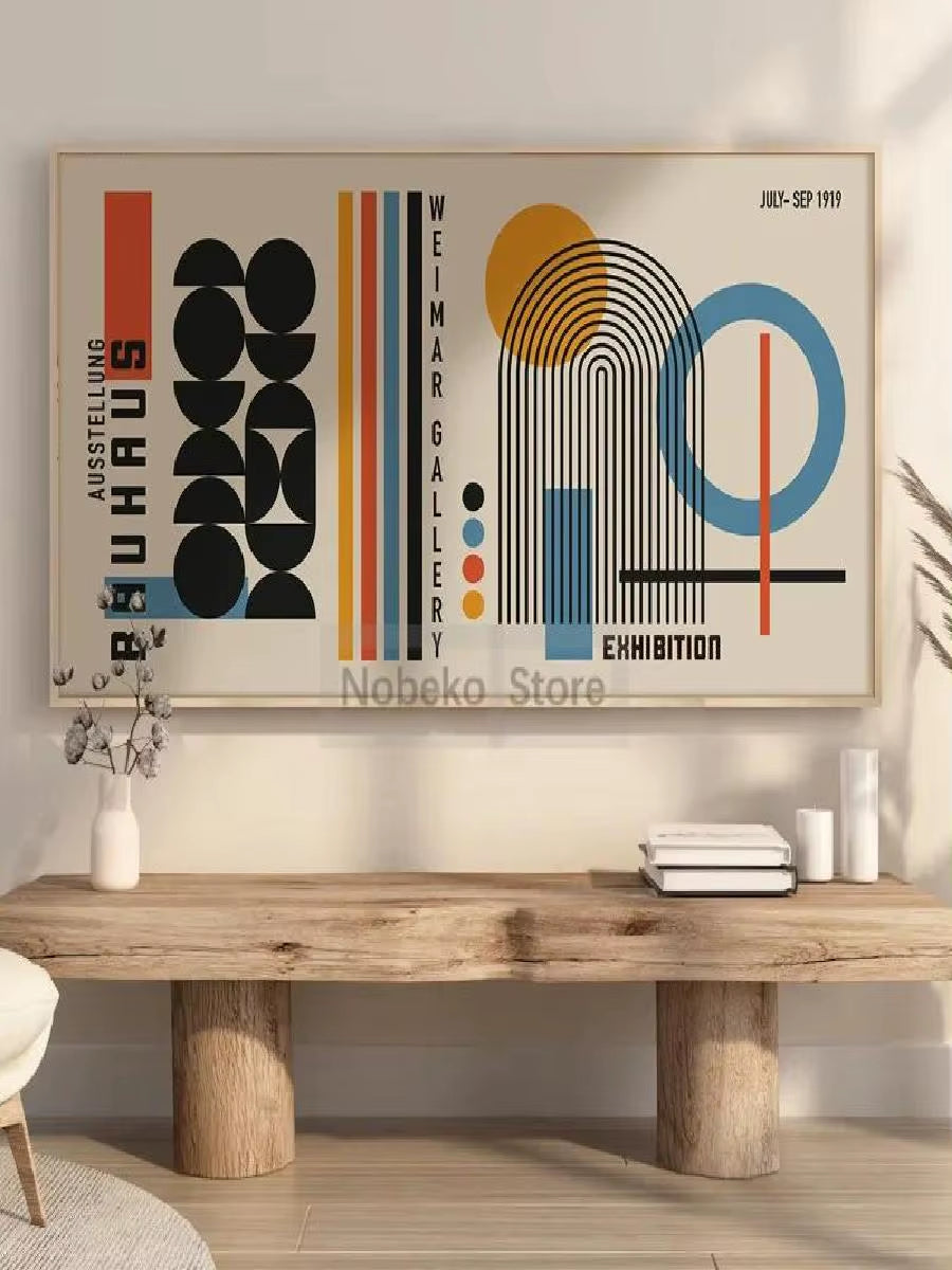 Large Minimalist Bauhaus Geometric Exhibition Poster Abstract Canvas Prints Modern Wall Art for Home Room Decor