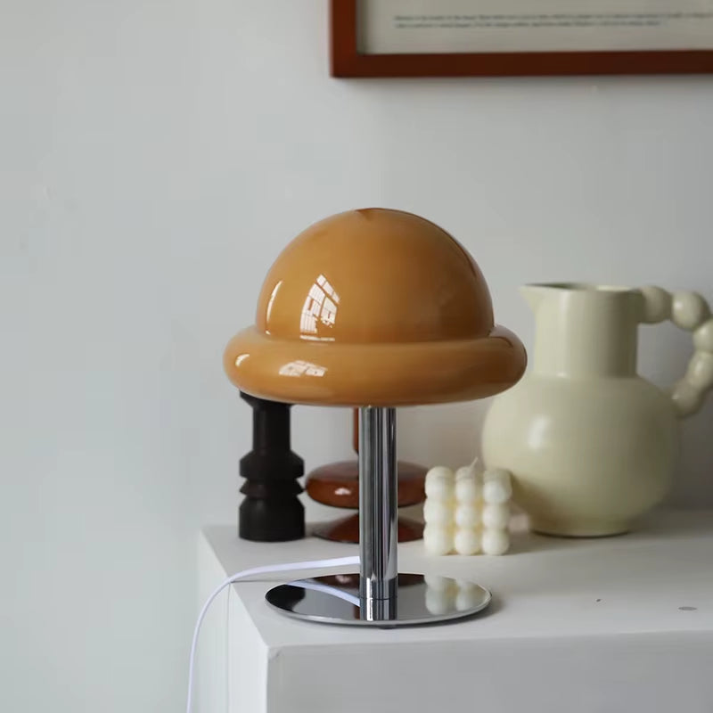 Vintage-Inspired Glass Mushroom Table Lamp - Unique Bauhaus Design for Cozy Bedroom Ambiance