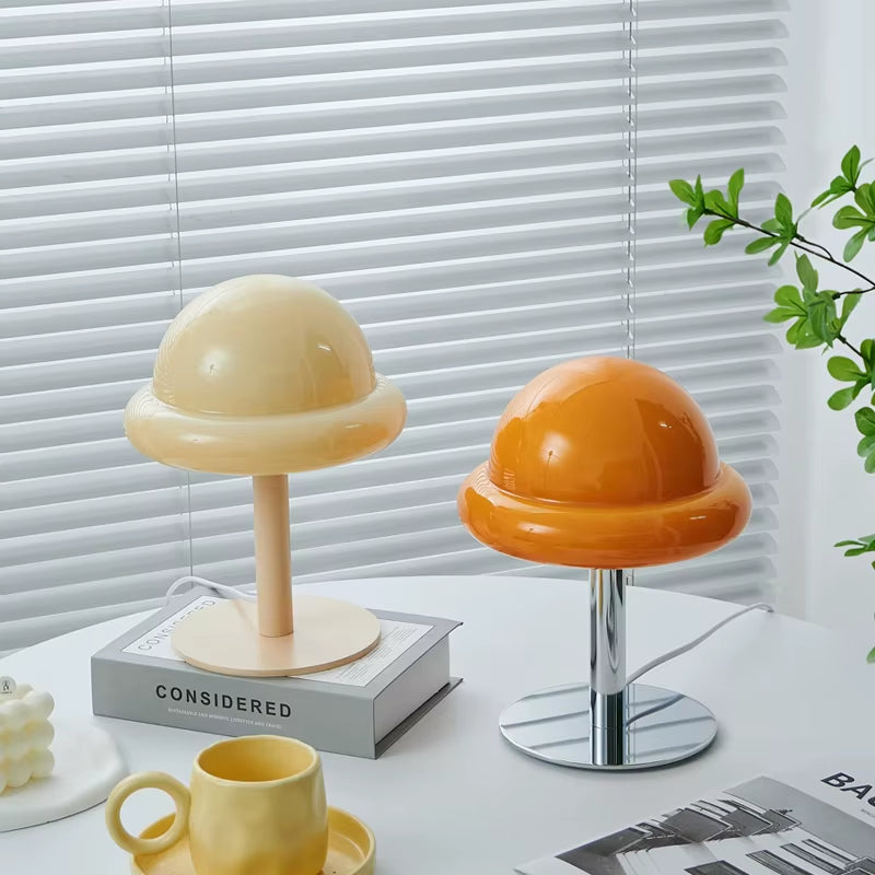 Vintage-Inspired Glass Mushroom Table Lamp - Unique Bauhaus Design for Cozy Bedroom Ambiance