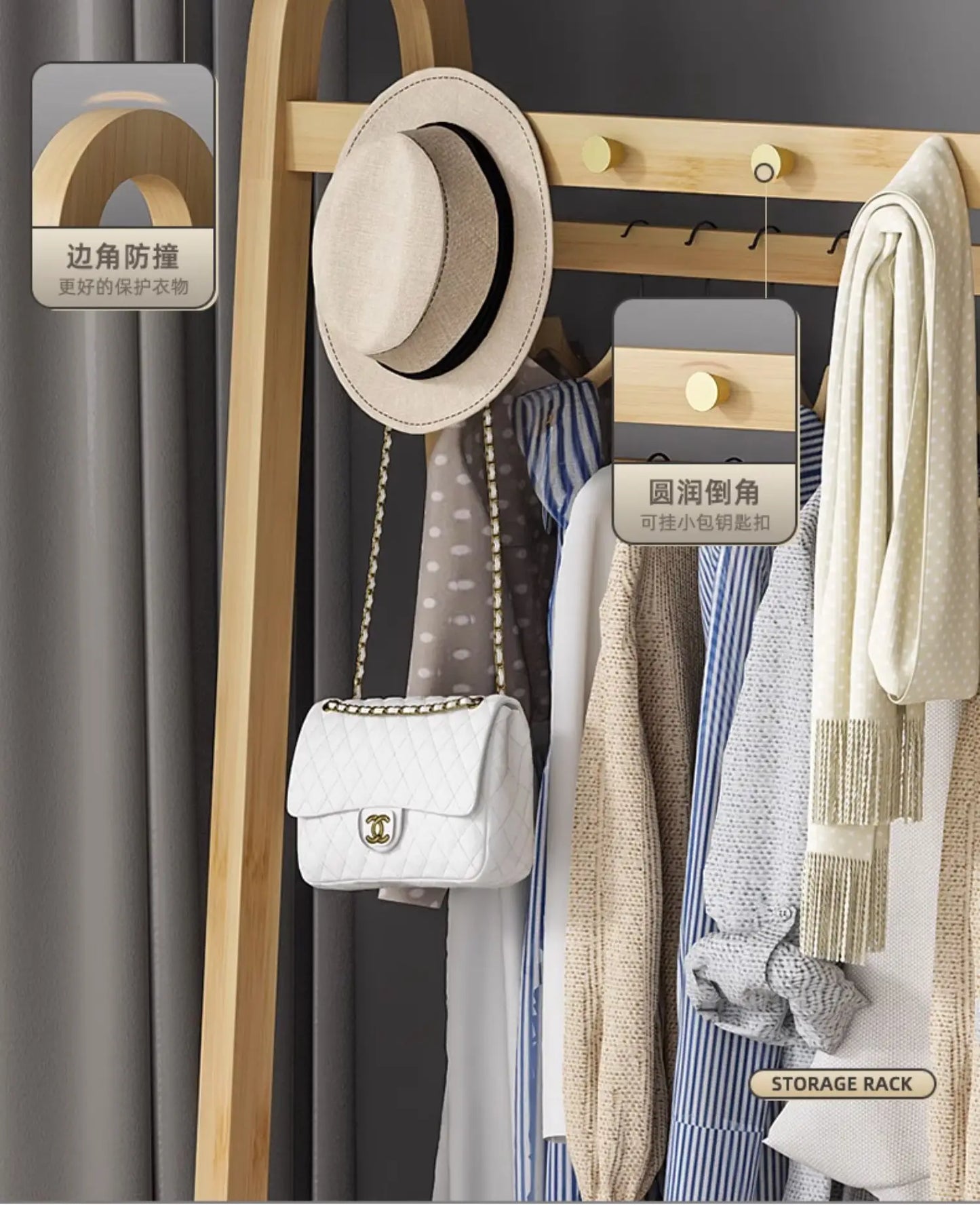 Bamboo Wooden Coat Rack