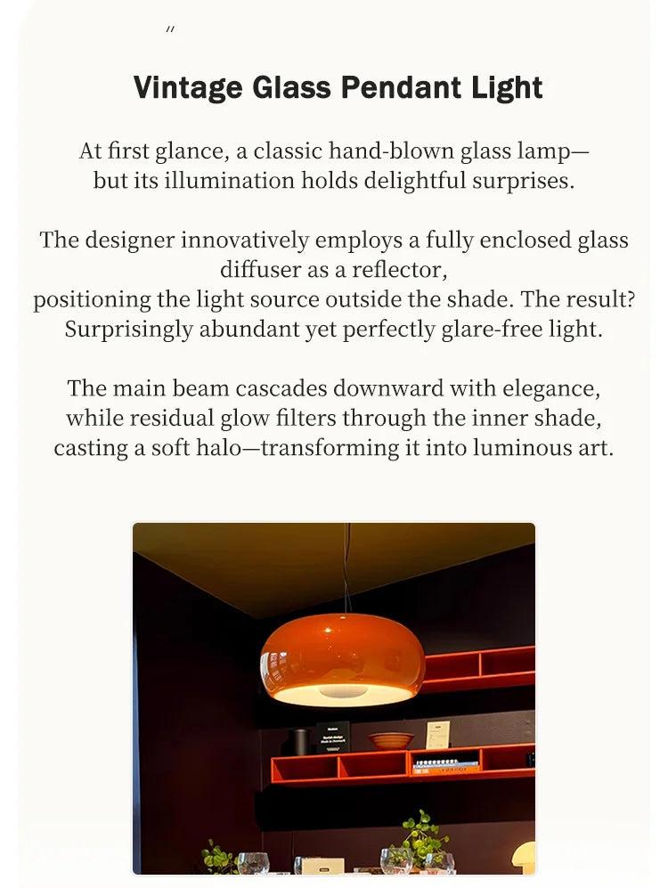 Nordic French Vintage Glass Pendant Light - Handmade Red Ceiling Lamp for Dining Room, Study, Bedroom Mid-Century Retro Lighting