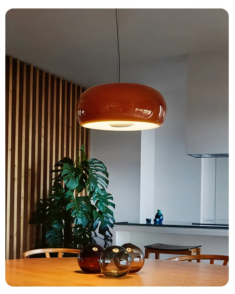Nordic French Vintage Glass Pendant Light - Handmade Red Ceiling Lamp for Dining Room, Study, Bedroom Mid-Century Retro Lighting