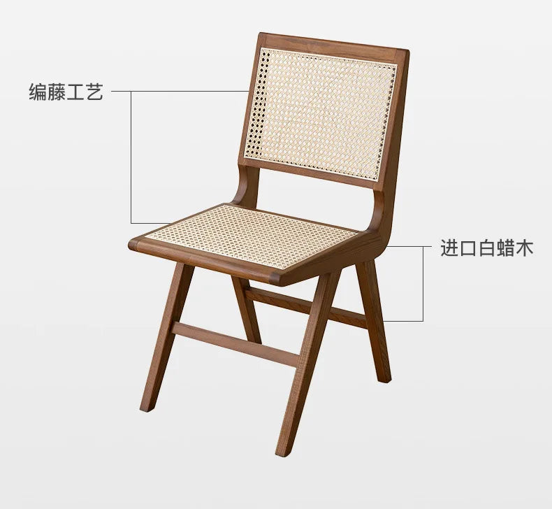Nordic medieval rattan chair rattan leisure ins style Japanese homestay restaurant solid wood back