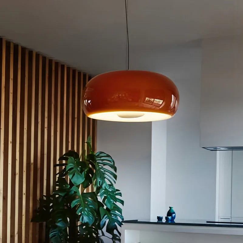 Nordic French Vintage Glass Pendant Light - Handmade Red Ceiling Lamp for Dining Room, Study, Bedroom Mid-Century Retro Lighting