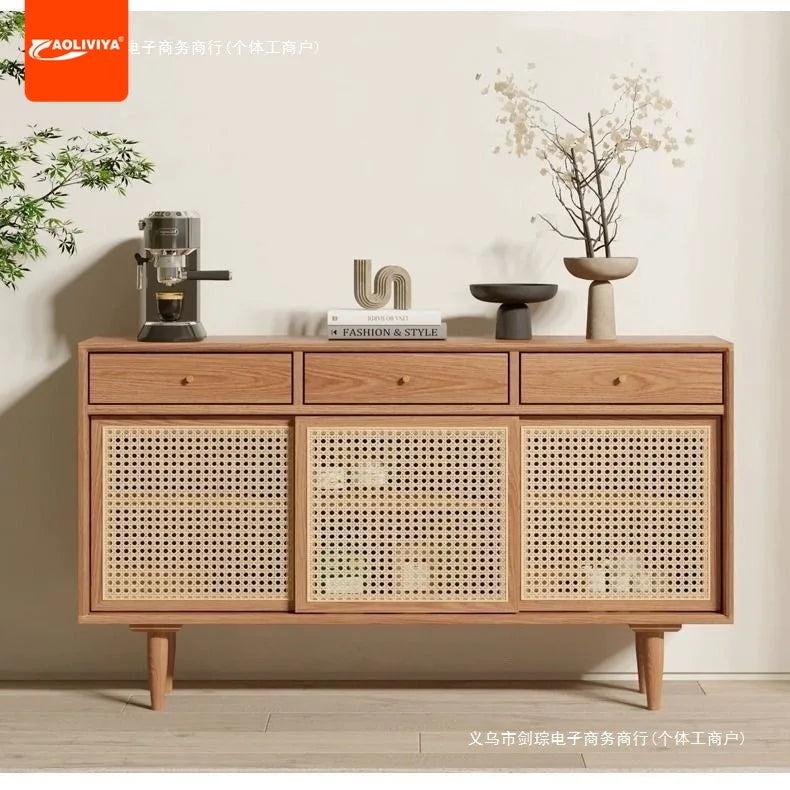 Japanese-Style Rattan Dining Cabinet