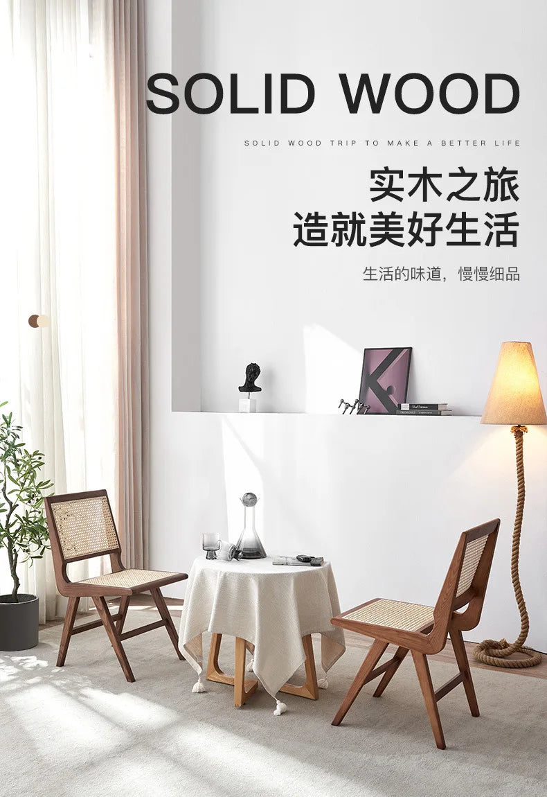 Nordic medieval rattan chair rattan leisure ins style Japanese homestay restaurant solid wood back