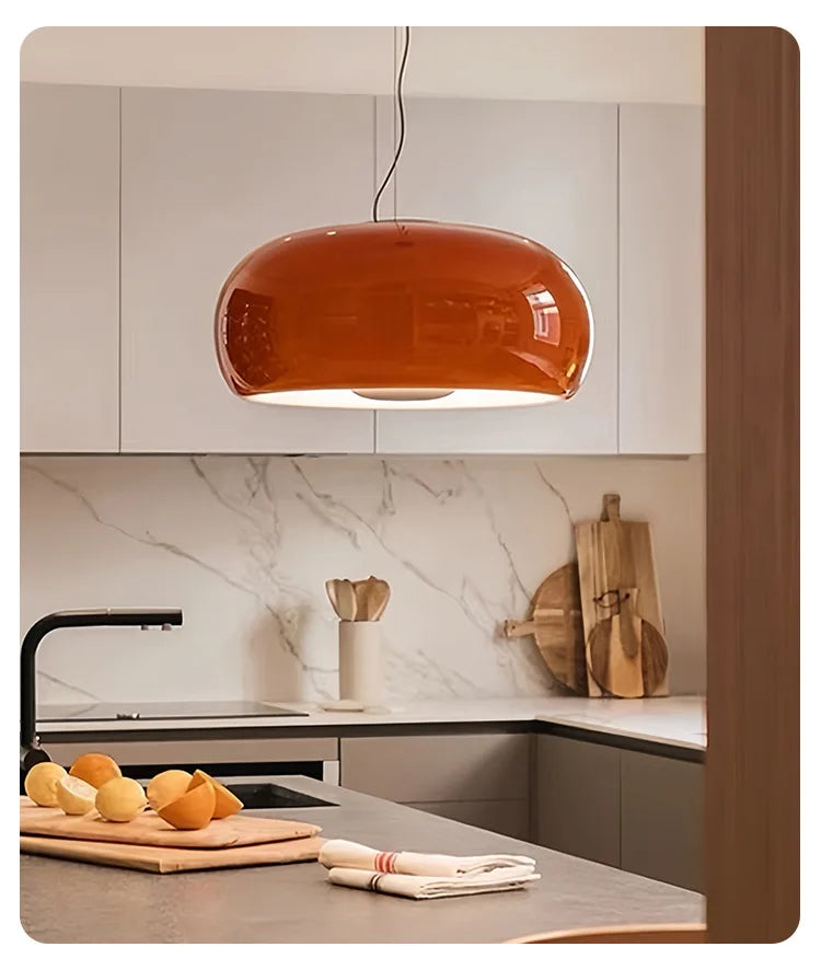 Nordic French Vintage Glass Pendant Light - Handmade Red Ceiling Lamp for Dining Room, Study, Bedroom Mid-Century Retro Lighting