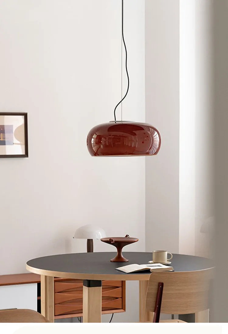 Nordic French Vintage Glass Pendant Light - Handmade Red Ceiling Lamp for Dining Room, Study, Bedroom Mid-Century Retro Lighting