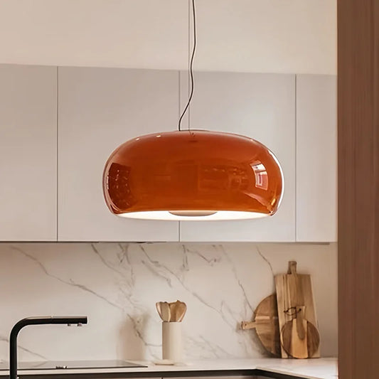 Nordic French Vintage Glass Pendant Light - Handmade Red Ceiling Lamp for Dining Room, Study, Bedroom Mid-Century Retro Lighting
