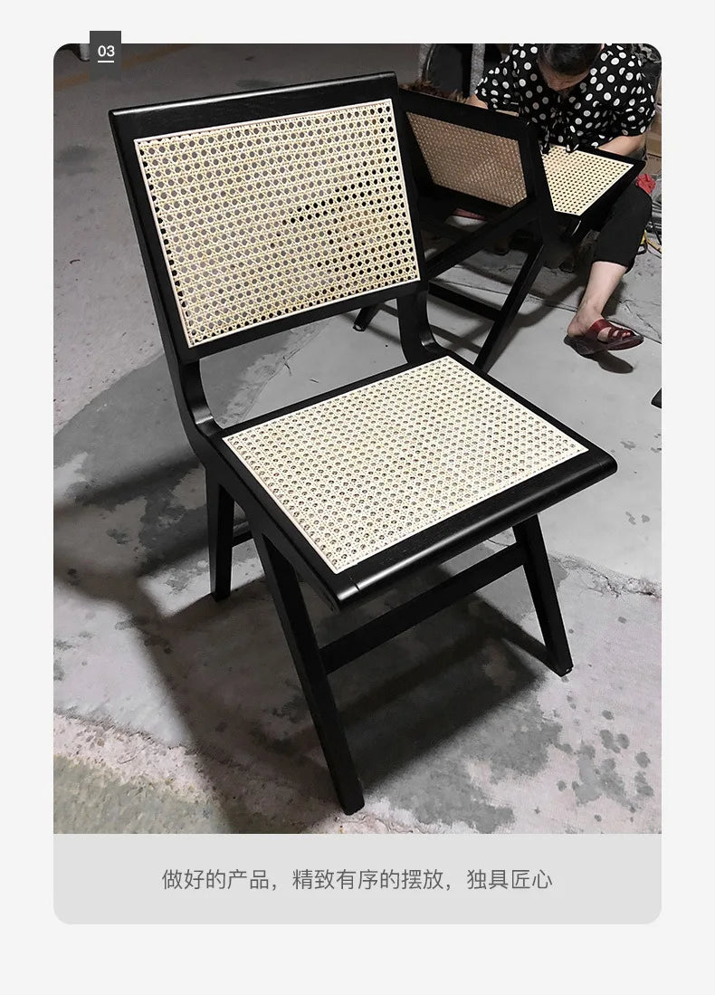 Nordic medieval rattan chair rattan leisure ins style Japanese homestay restaurant solid wood back