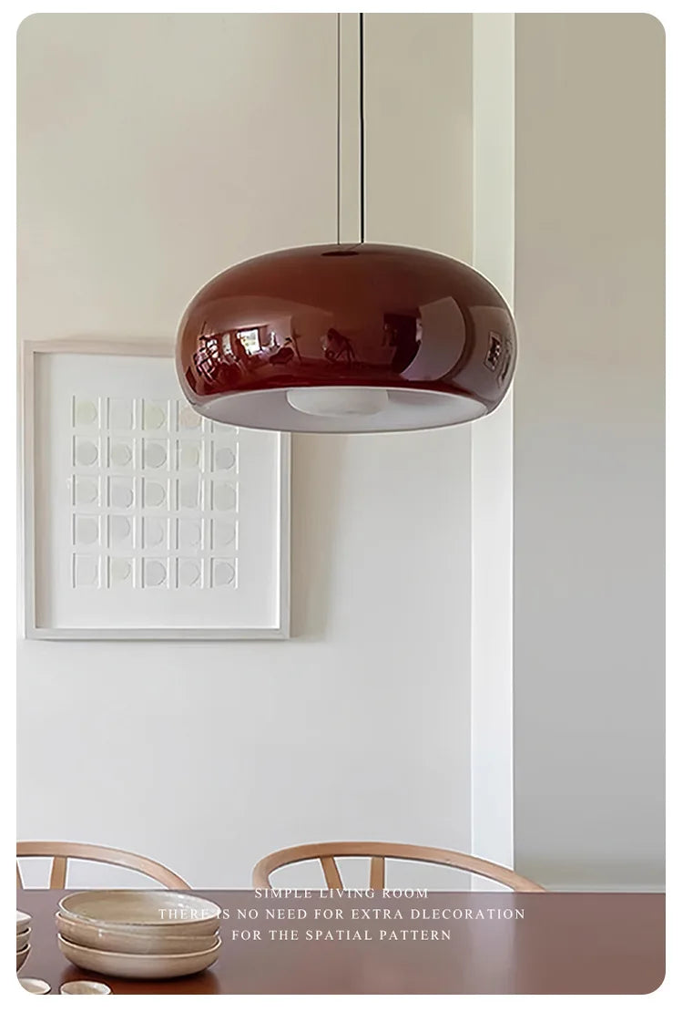 Nordic French Vintage Glass Pendant Light - Handmade Red Ceiling Lamp for Dining Room, Study, Bedroom Mid-Century Retro Lighting
