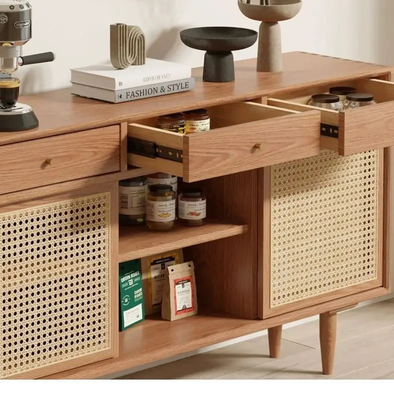 Japanese-Style Rattan Dining Cabinet