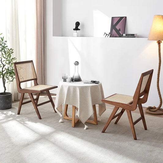 Nordic medieval rattan chair rattan leisure ins style Japanese homestay restaurant solid wood back