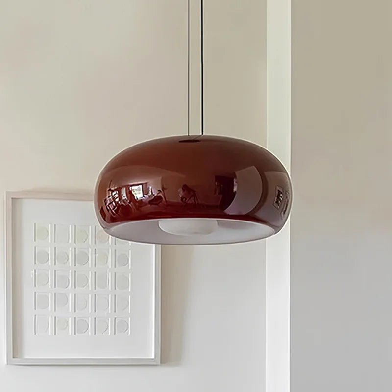 Nordic French Vintage Glass Pendant Light - Handmade Red Ceiling Lamp for Dining Room, Study, Bedroom Mid-Century Retro Lighting