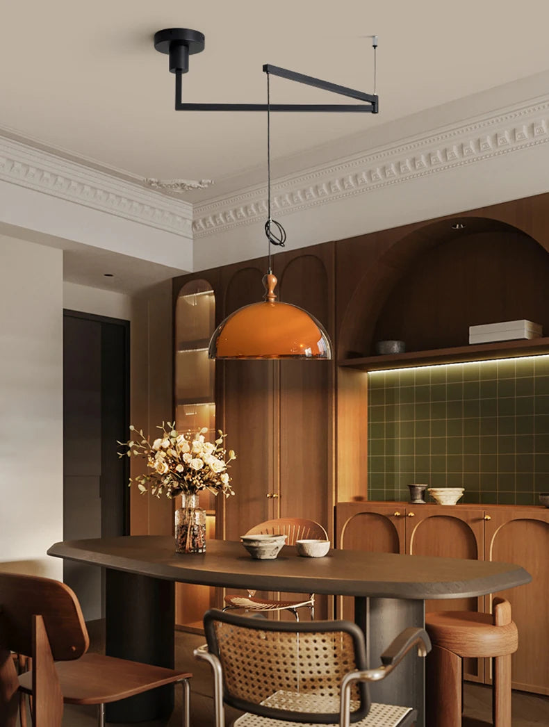 Brown Acrylic Lampshade Pendant Light With Dark Wood E27 Bulb For Dining Room Bar Bedroom Wire Adjustable