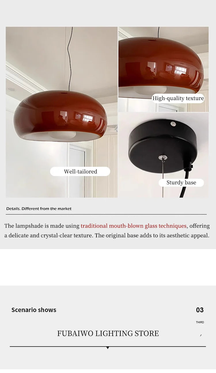 Nordic French Vintage Glass Pendant Light - Handmade Red Ceiling Lamp for Dining Room, Study, Bedroom Mid-Century Retro Lighting