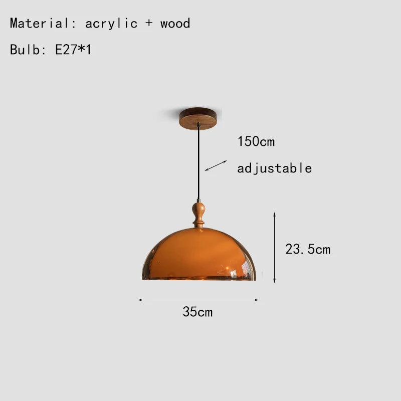 Brown Acrylic Lampshade Pendant Light With Dark Wood E27 Bulb For Dining Room Bar Bedroom Wire Adjustable