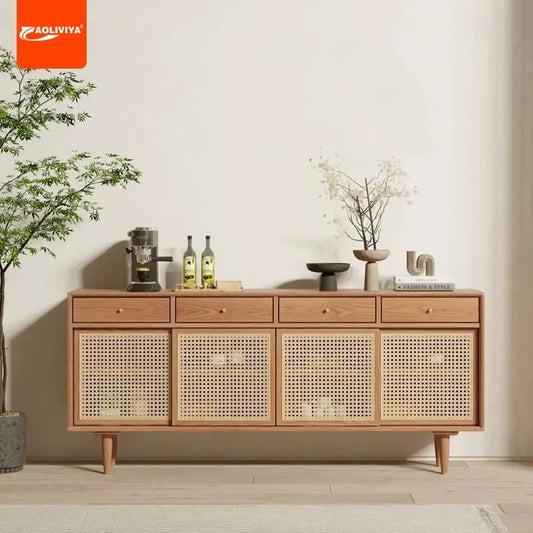 Japanese-Style Rattan Dining Cabinet
