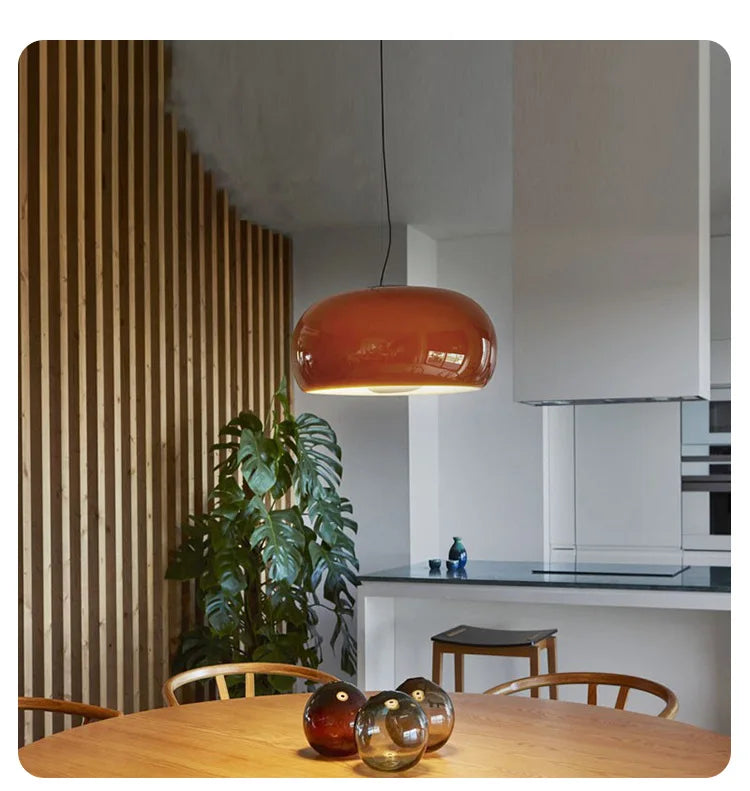 Nordic French Vintage Glass Pendant Light - Handmade Red Ceiling Lamp for Dining Room, Study, Bedroom Mid-Century Retro Lighting